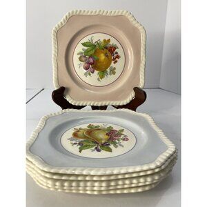 6 Vintage Johnson Bros Salad Plates - Old English Pastel Fruits w/ Rope Edge